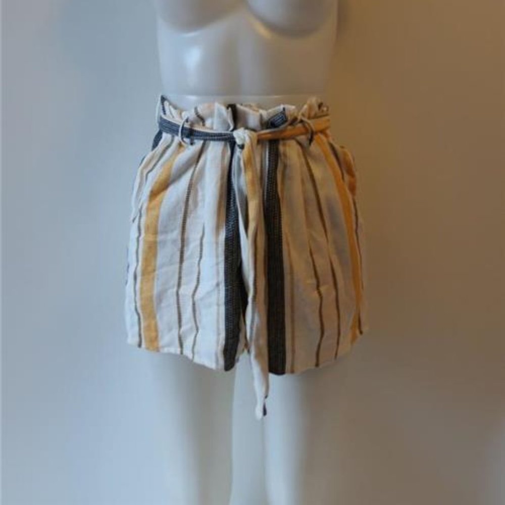 NWT WOMENS BEACHRIOT CREAM YELLOW BLACK PAPERBAG WAIST SHORTS L